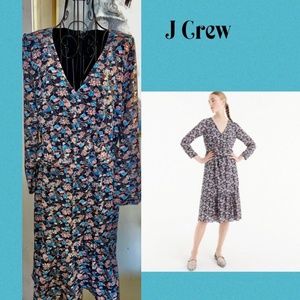 J.CREW "PAISLEY FLORAL RUFFLE HEM" DRESS~BLACK,PINK,TEAL~V-NECK~SIZE 8